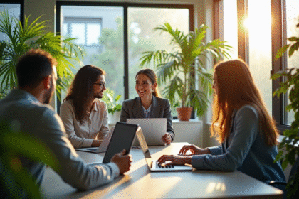 Espace de travail moderne avec une équipe diverse en réunion