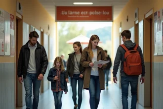 Parents et élèves visitant le hall d'entrée du collège Braque de Dieppe lors des portes ouvertes