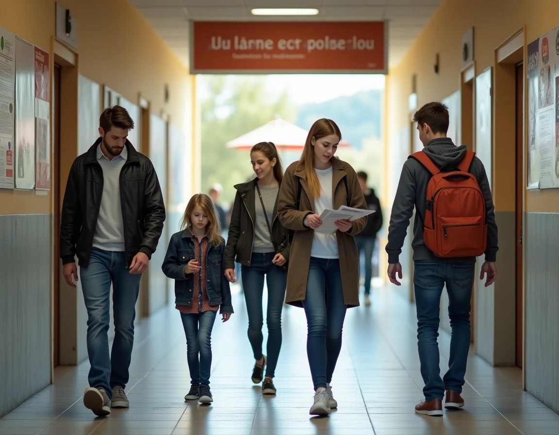 Parents et élèves visitant le hall d'entrée du collège Braque de Dieppe lors des portes ouvertes