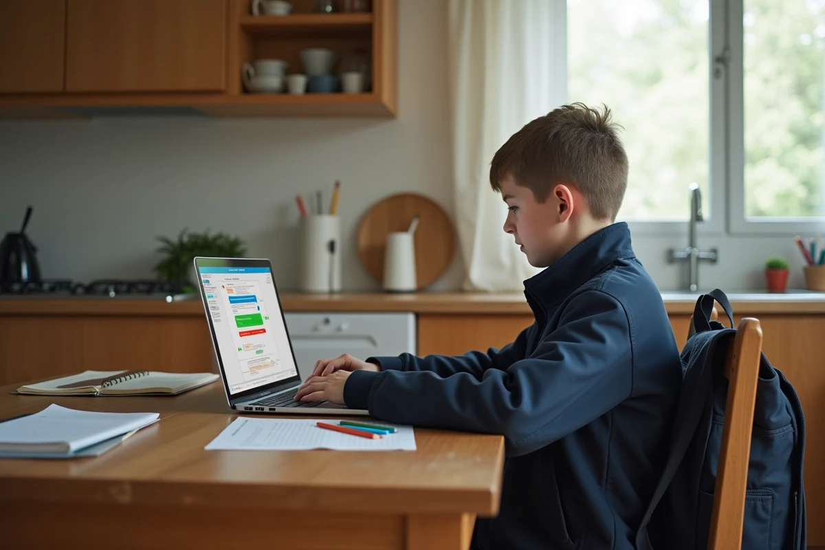 Collégien dys travaillant depuis chez lui sur l'ENT Cholet avec des outils adaptés à ses besoins