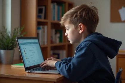 Collégien utilisant un portail ENT sur son ordinateur portable dans sa chambre