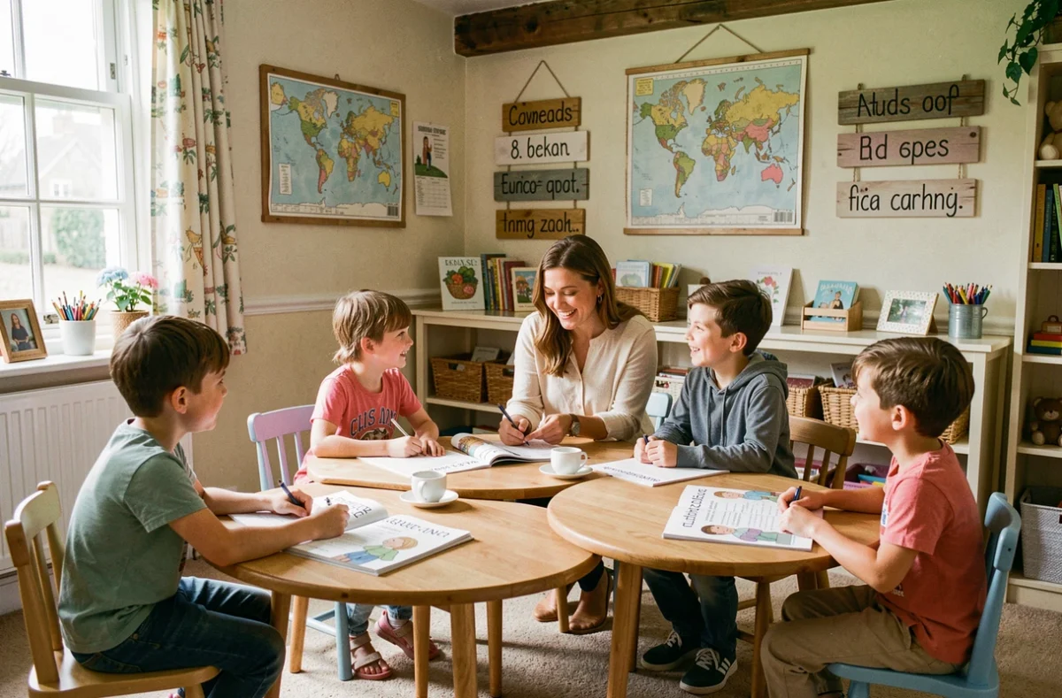 Enfants et adolescents en cours d'anglais dans la salle de Cottage Academy à Lille