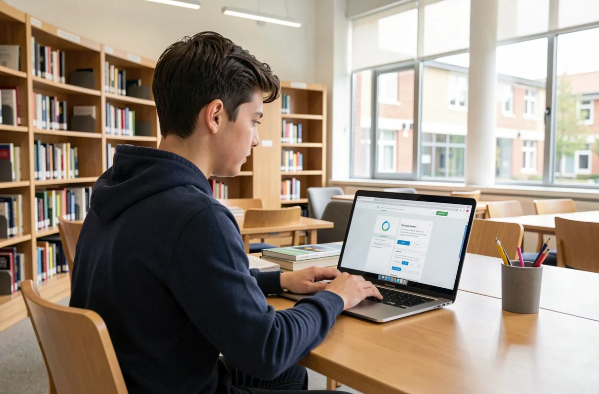 Étudiant consultant le portail de son école sur un ordinateur portable