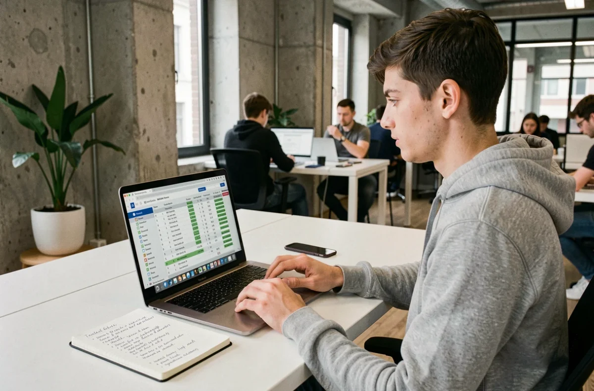 Étudiant analysant sa stratégie BCE 2026 avec un tableau de coefficients sur ordinateur portable