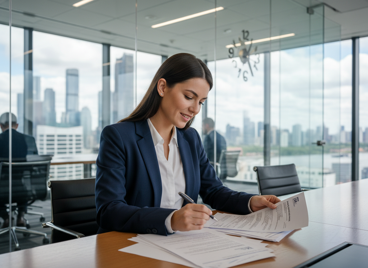 Jeune femme d'affaires en réunion dans un bureau moderne