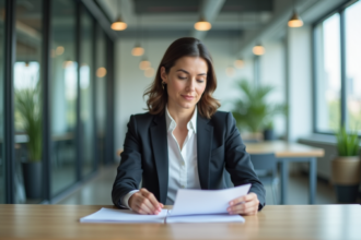 Femme d'affaires confiante dans un bureau moderne