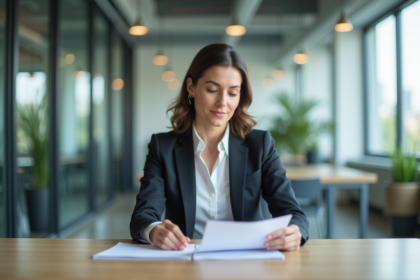 Femme d'affaires confiante dans un bureau moderne