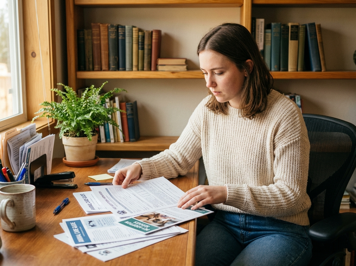 Jeune femme organisant des papiers dans un bureau à domicile