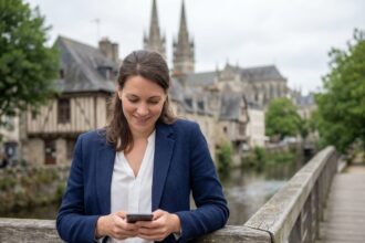 Femme professionnelle sur pont à Quimper