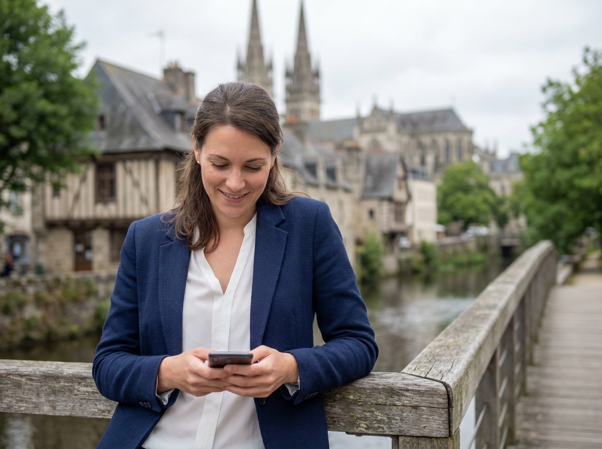 Femme professionnelle sur pont à Quimper