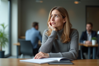 Femme d'affaires réfléchissant dans un bureau moderne