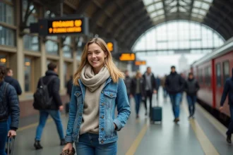 Jeune femme dans une gare parisienne en départ