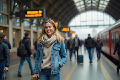 Jeune femme dans une gare parisienne en départ