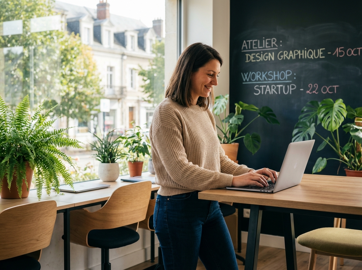 Jeune femme travaillant dans un espace coworking à Dreux