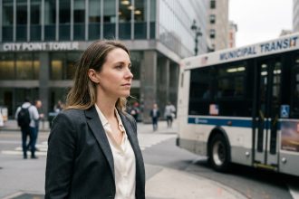Femme en blazer dans la ville lors de transition urbaine