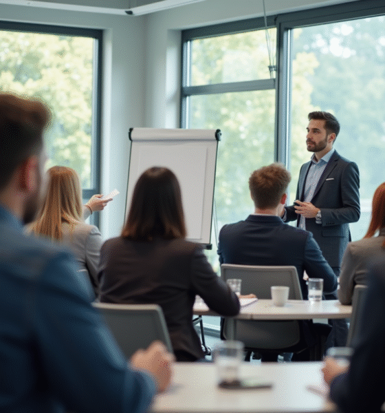 Groupe divers en formation professionnelle en classe moderne