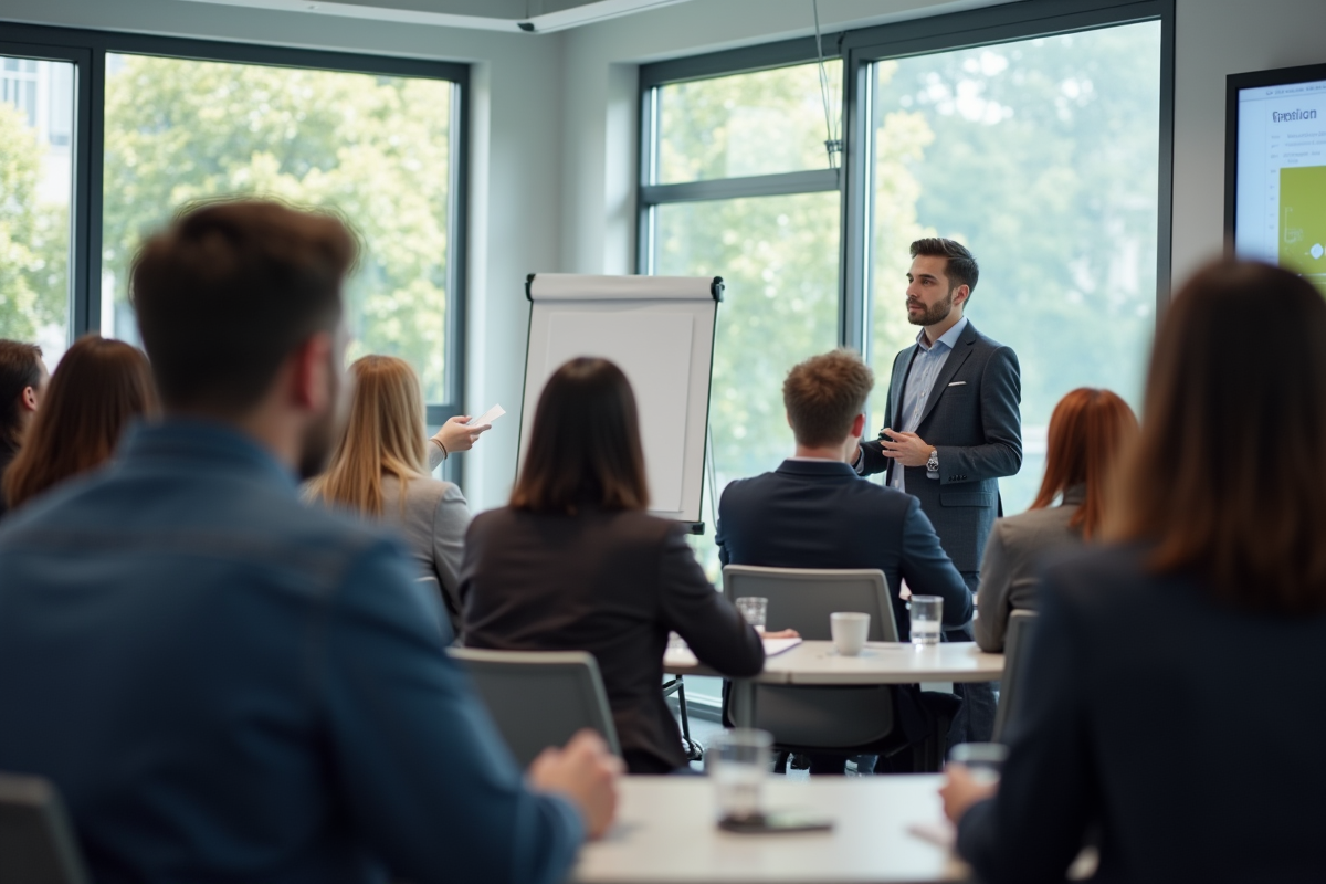 Groupe divers en formation professionnelle en classe moderne