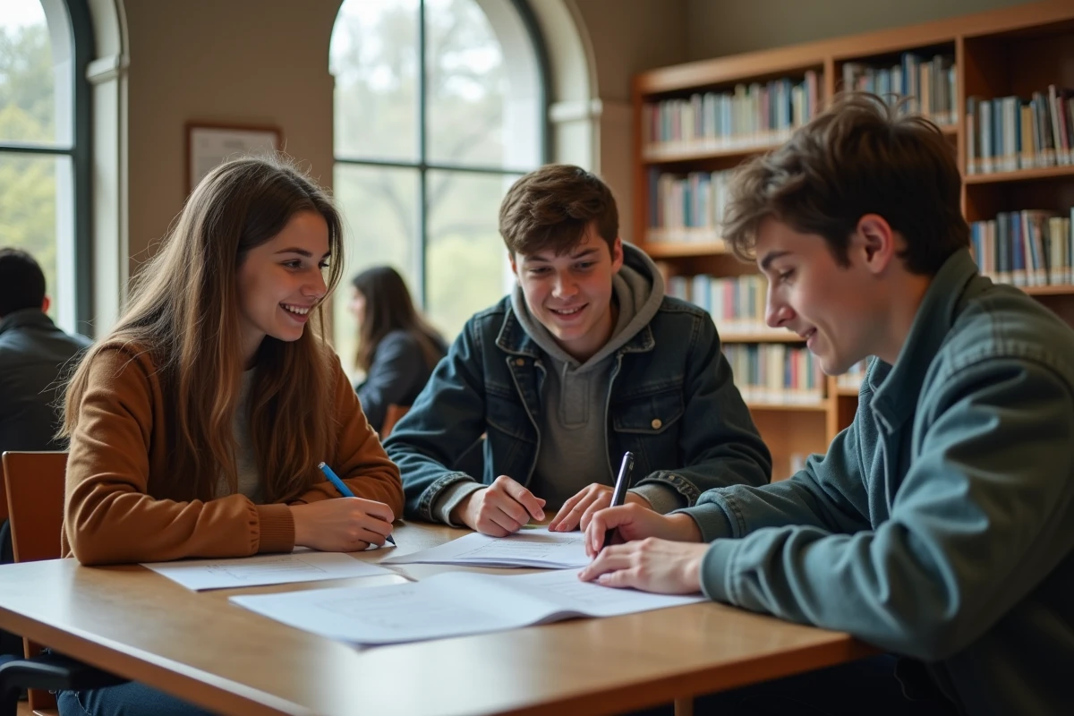Groupe de lycéens discutant de résultats d
