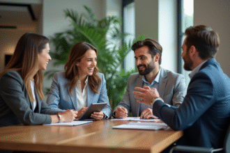 Groupe de professionnels en réunion dans un bureau moderne