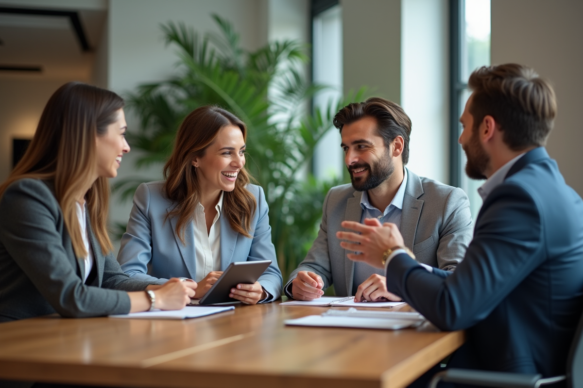 Groupe de professionnels en réunion dans un bureau moderne