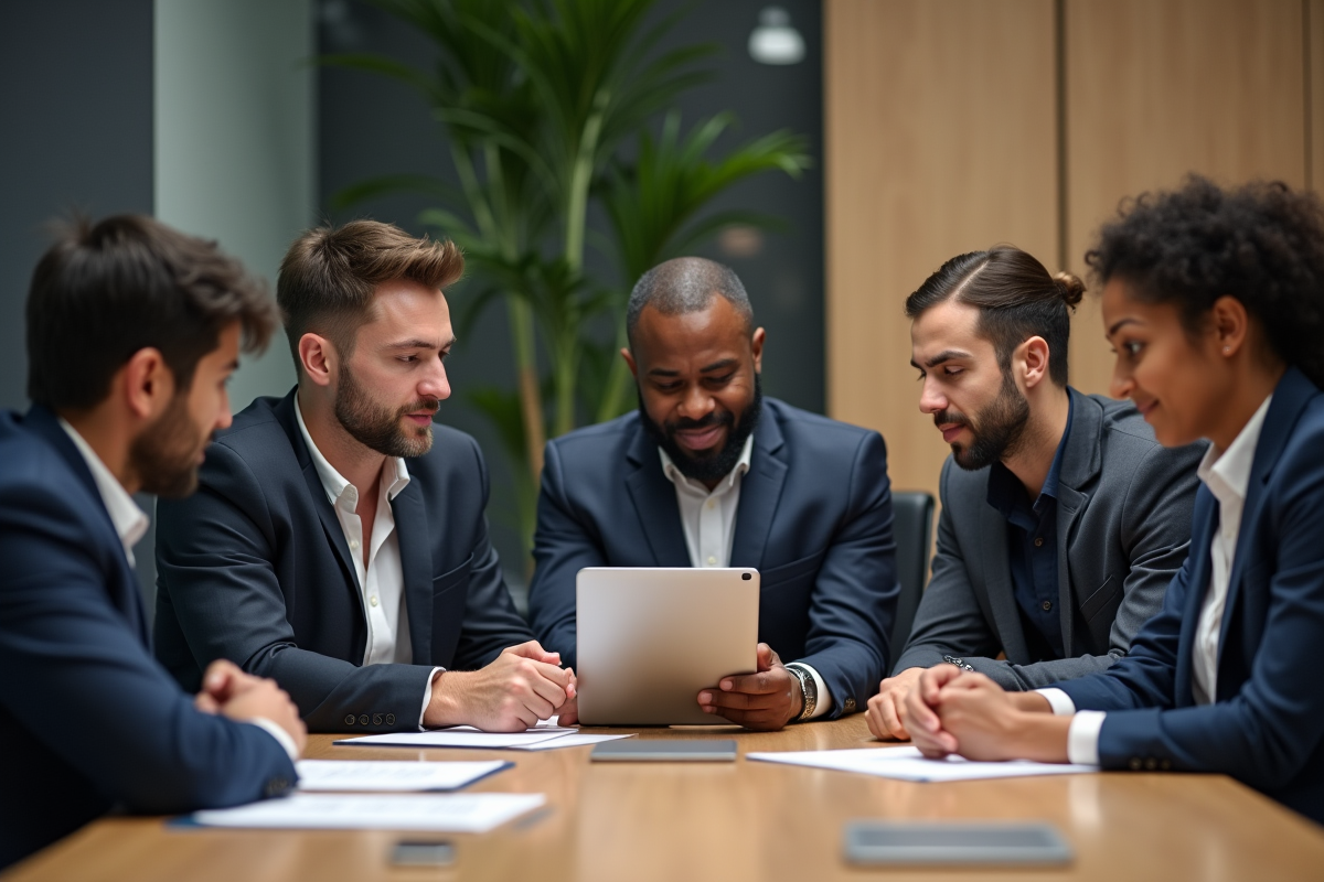 Groupe de professionnels en réunion dans un bureau moderne