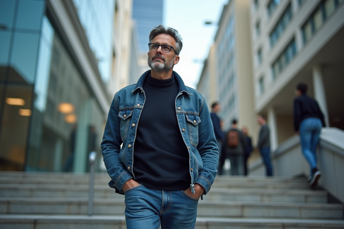 Homme marchant dans la ville avec détermination