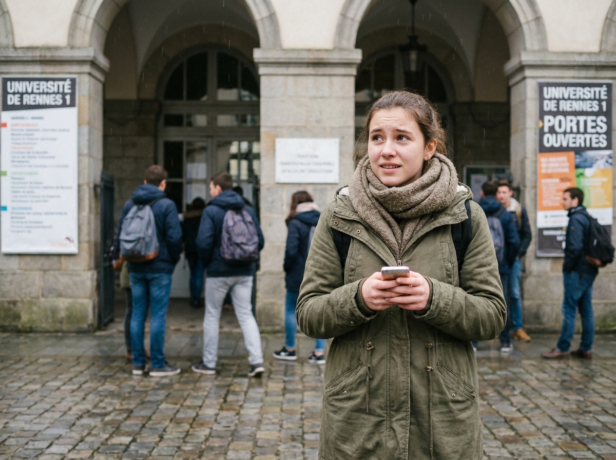 Jeune femme vérifiant son smartphone devant l