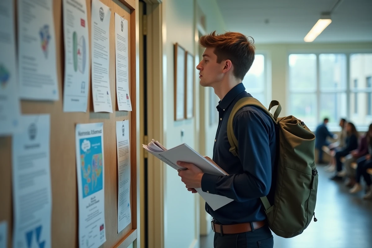 Jeune homme regardant un panneau d