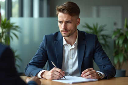 Jeune homme en costume lors d'un entretien d'embauche