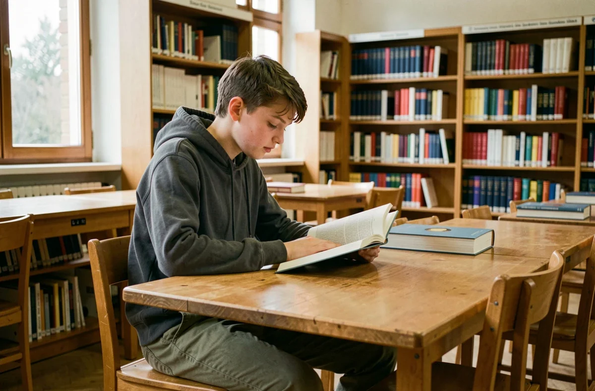 Élève étudiant dans la bibliothèque du lycée Charles de Gaulle à Dijon