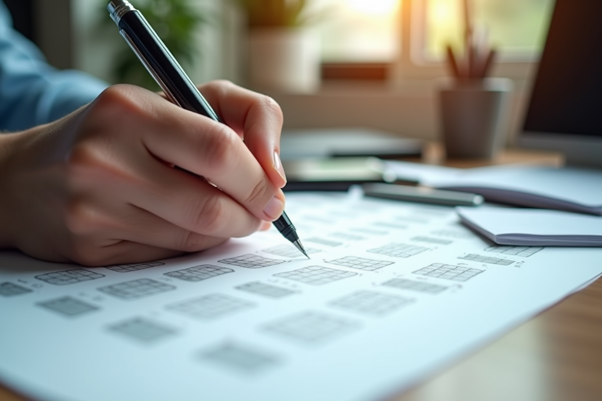 Main remplissant un formulaire de sondage Likert avec une pen