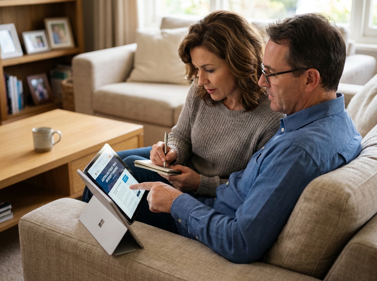 Parents consultant un site web sur les études en Australie pour mieux comprendre le projet de leur enfant