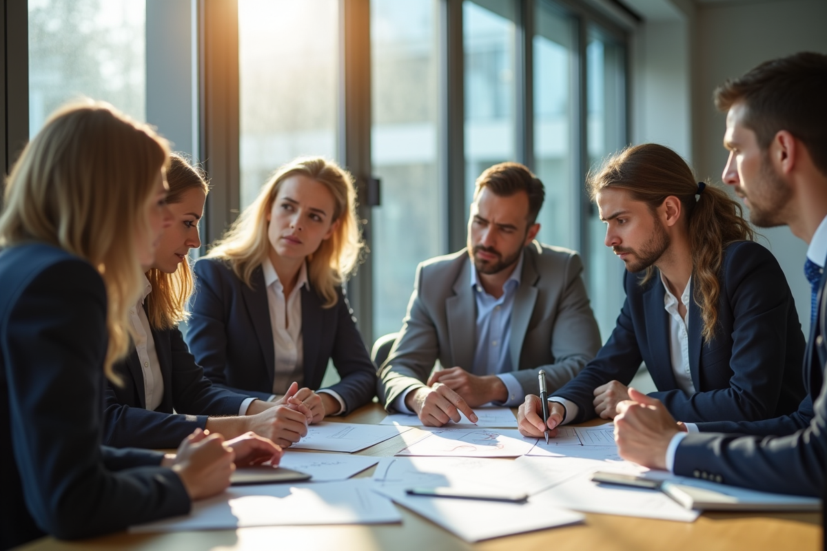Professionnels d'affaires examinant un document important