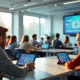 Salle de classe moderne en Auvergne avec élèves utilisant des tablettes