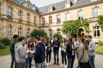 Élèves rassemblés dans la cour d'un lycée de Bourgogne-Franche-Comté, illustrant le top 10 des meilleurs lycées de la région