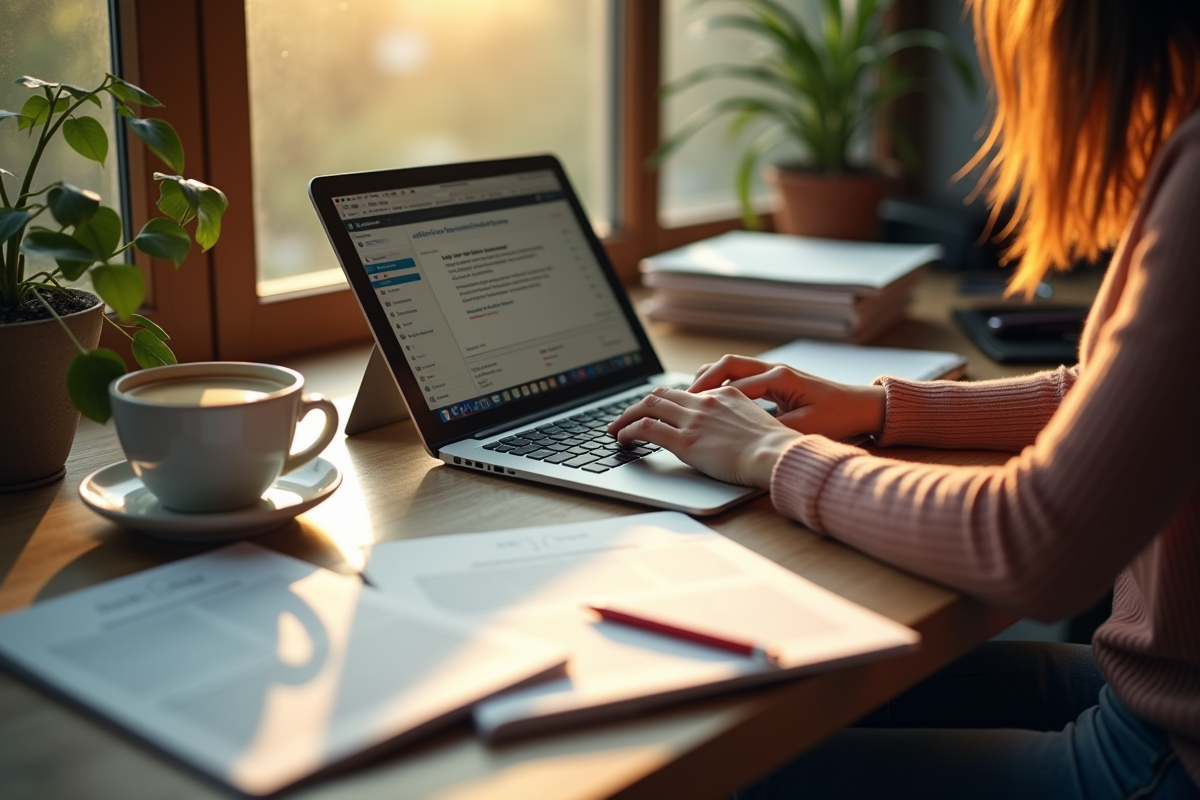 Personne travaillant chez soi avec documents et café